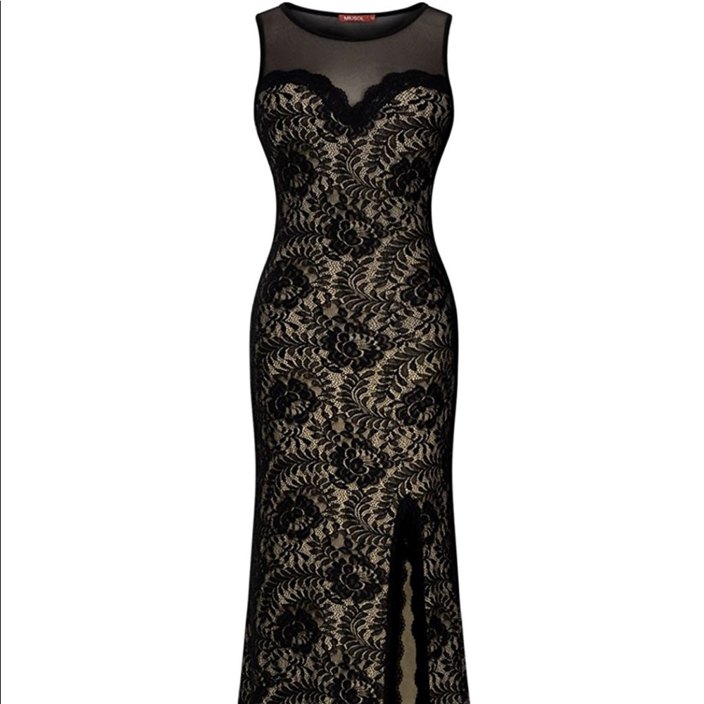 Women's Retro Lace Split Side Evening Maxi Dress